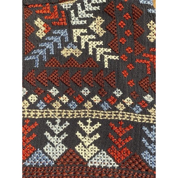 Boho Navy Blue Dress Embroidered Boho Sz Medium Peasant Hippie Short Sleeve Midi - Picture 6 of 16